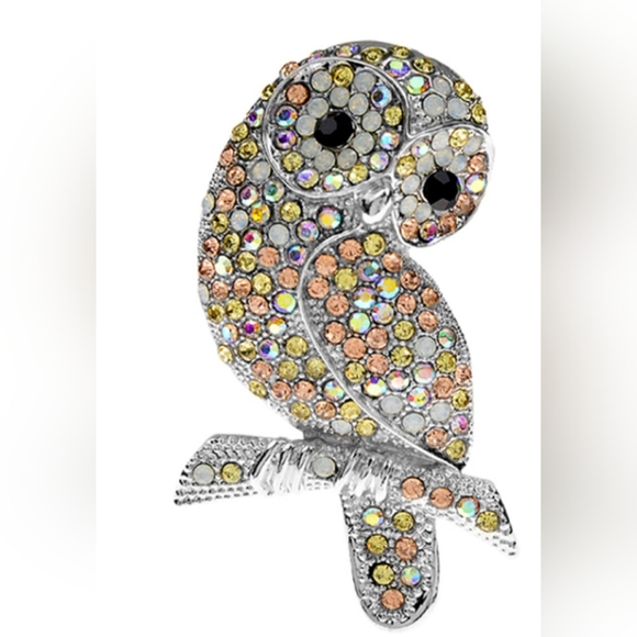 Gorgeous Aurora Borealis Crystal Owl Brooch Pin - Picture 2 of 2